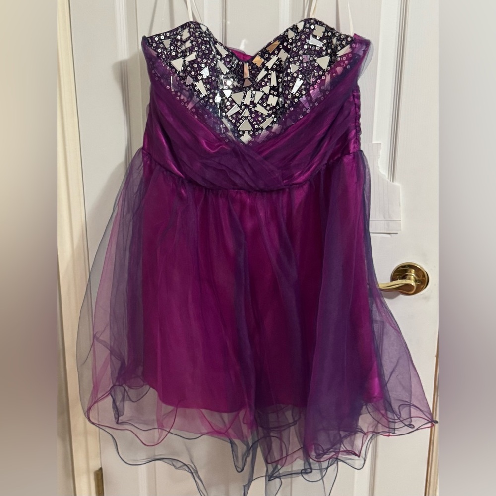 Deb Purple Mirrored Punk Prom Strapless Dress